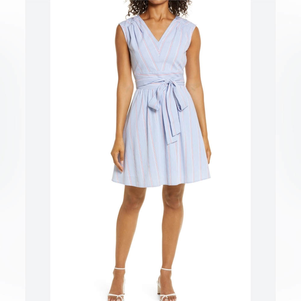 Vineyard Vines Seersucker Tie Fit & Flare Dress in Sailboat Blue Size 4